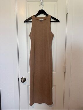 Sleeveless Ribbed Maxi Dress in Camel Beach Vacation Summer